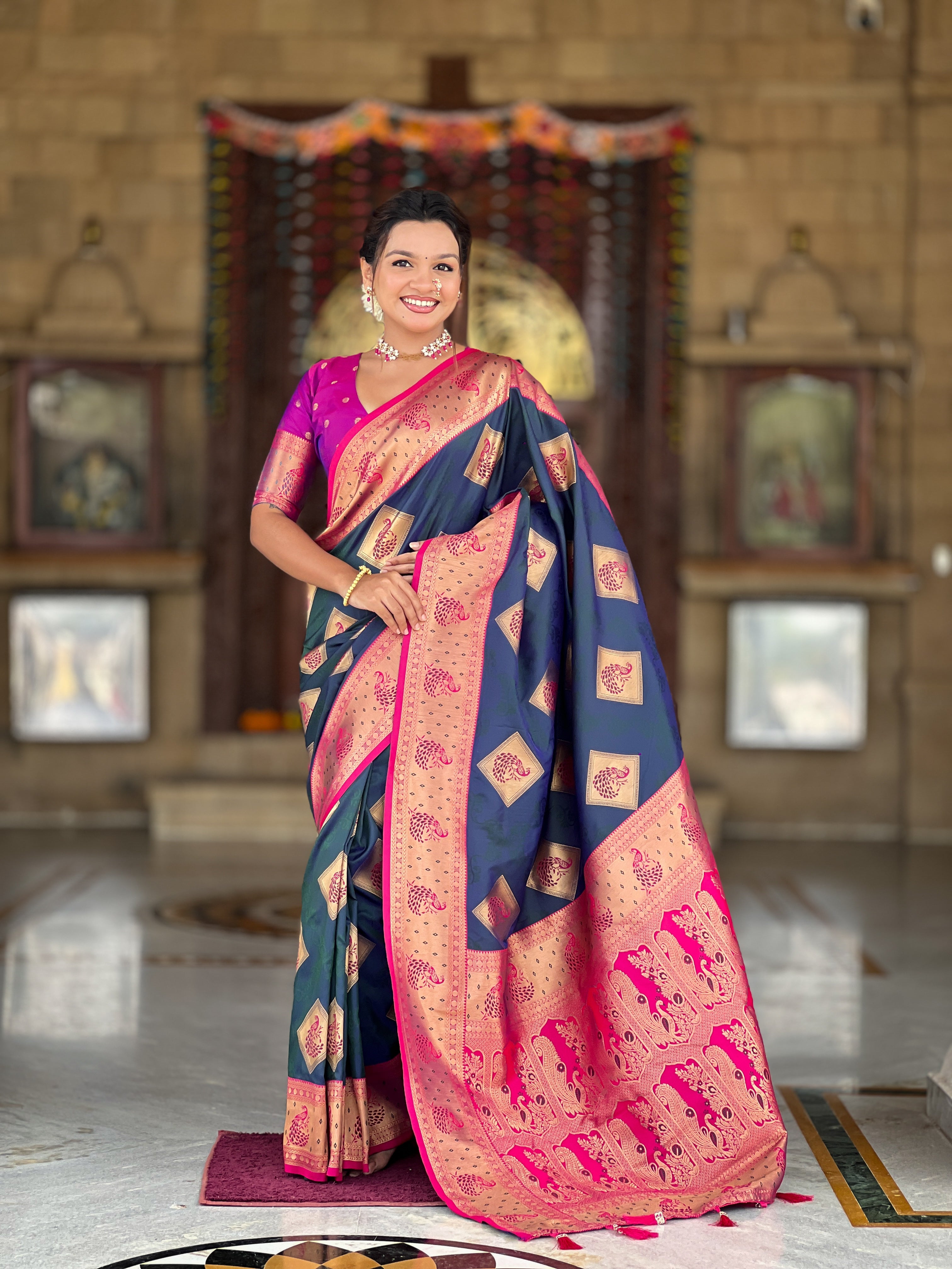 Soft Banarasi Silk Saree with Zari Weaving & Contrast Rich Pallu – Elegant Festive Wear